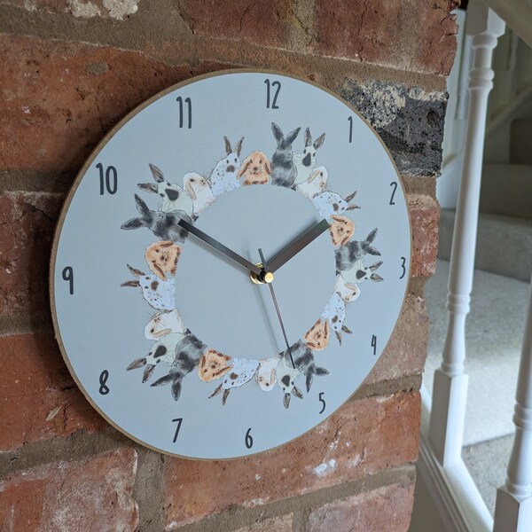 Rabbit Wall Clock (Grey) rabbit gifts, rabbit lover, bunny gifts, bunny lover, rabbit lover gift, rabbit themed gifts