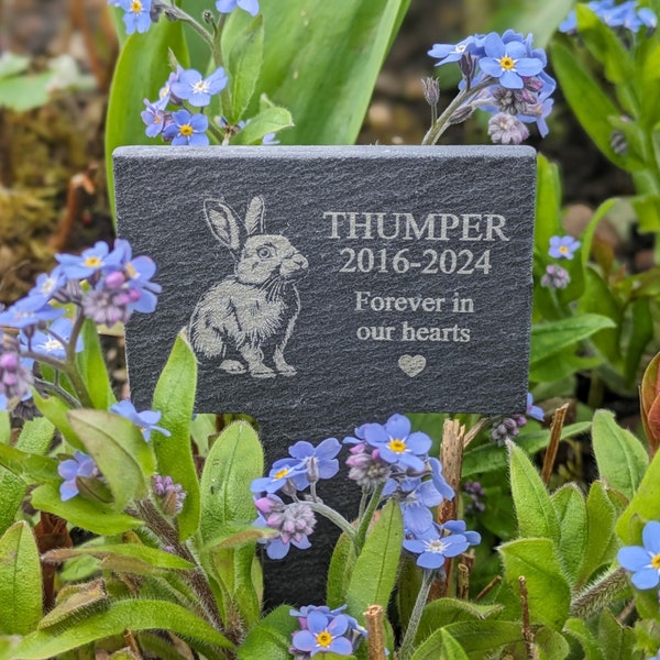 Personalised Rabbit Slate Memorial Spike, pet memorial, grave marker, pet headstone, engraved plaque, engraved pet memorial