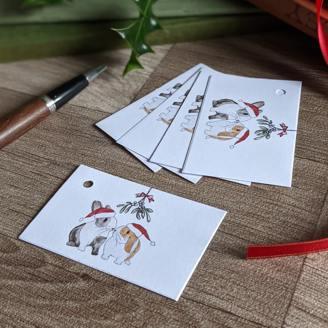 Pack of 5 Bunny Rabbit Christmas Mistletoe Gift Tags - Etsy