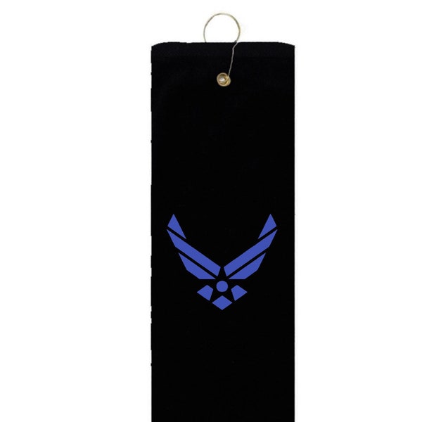 U.S. Air Force Insignia Logo Golf Towel With Grommet & Hook Father's Day Club Ball Tee Golfing Gift Birthday Variety Colors Towels Vinyl