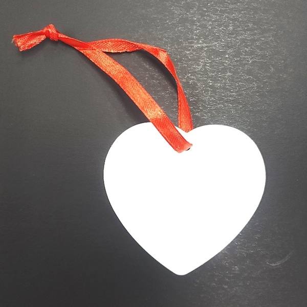 5 Count Double Sided Aluminum 3" x 2.75" Heart Ornament Sublimation Blanks with Ribbon Christmas