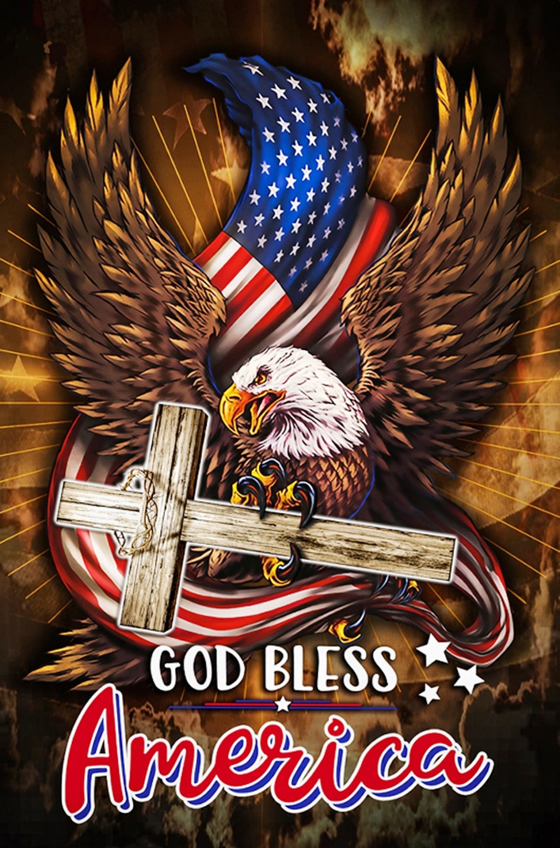 God Bless America Cross Eagle American Flag USA Sublimated | Etsy