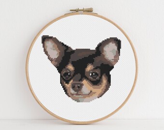 Chihuahua Cute Cross Stitch Pattern / Short-Haired Brown Dog PDF- LARGE