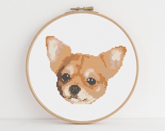 Cute Chihuahua Cross Stitch Pattern / Short-Haired Tan Pet Dog (Large) / Instant Digital Download, PDF Pattern