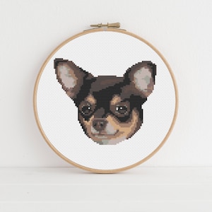 Chihuahua Cute Cross Stitch Pattern / Short-Haired Brown Dog PDF- LARGE
