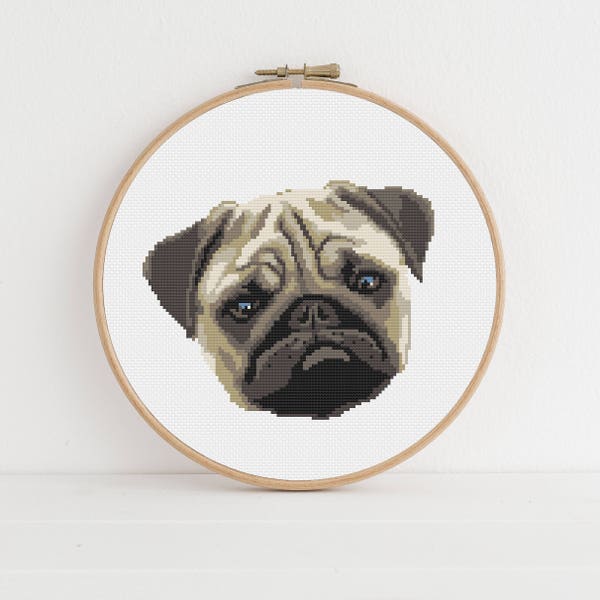 Pug Pet Portrait Counted Cross Stitch Pattern: Instant Digital Download, PDF Pattern