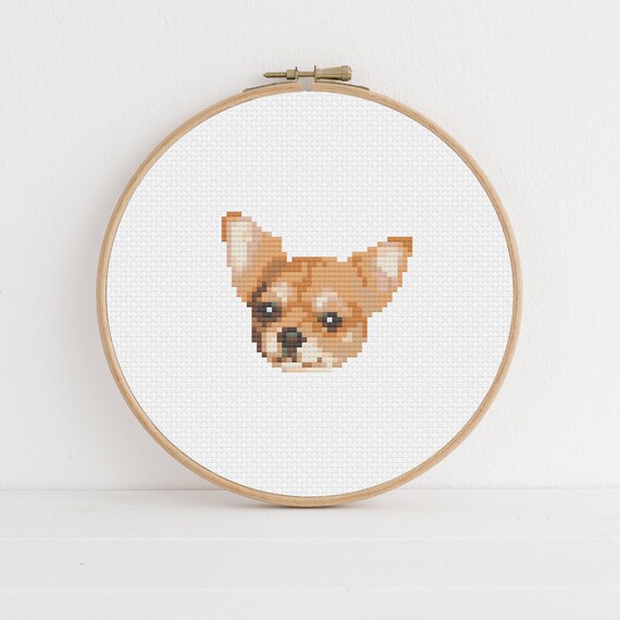 Chihuahua Cross Stitch Pattern Small Short Haired Tan Dog Portrait Digital Download