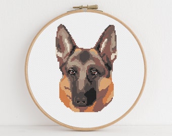 German Shepherd Modern Cross Stitch Pattern/ Pet Portrait / Instant Digital Download, PDF Pattern