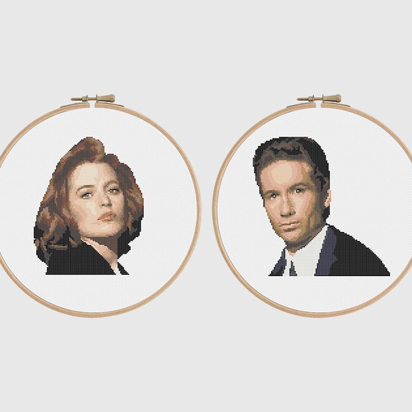 X-Files Bundle / Mulder & Scully / David Duchovny / Gillian Anderson Counted Cross Stitch Pattern: Instant Digital Download, PDF Pattern