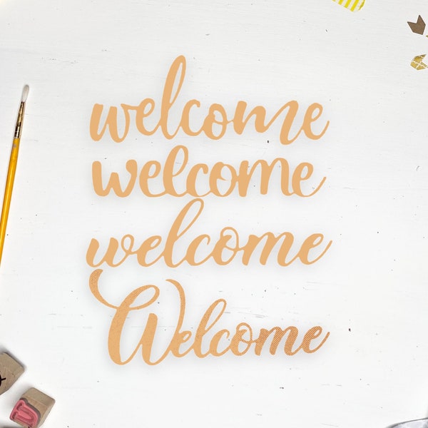 Welcome Cut Out/Birch 1/4” thick Wooden Word/Birch Wreath Welcome