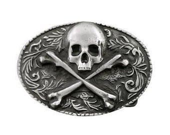 Ornate Oval Skull & Crossbones Belt Buckle
