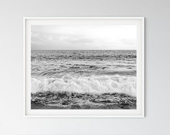 Ocean black white print coastal print nautical print gray sea wave art ocean printable art home decor downloadable prints digital wall art