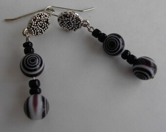 Black and White Spiral Dangle Earrings