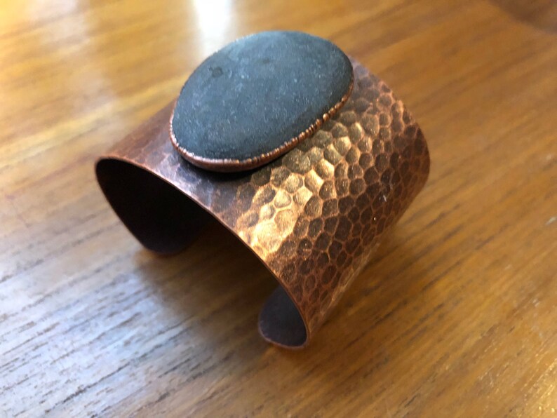 Electroformed Stone Copper Cuff Gypsy Cuff Bracelet River Rock Copper Cuff OOAK Cuff Bracelet Boho Copper Cuff