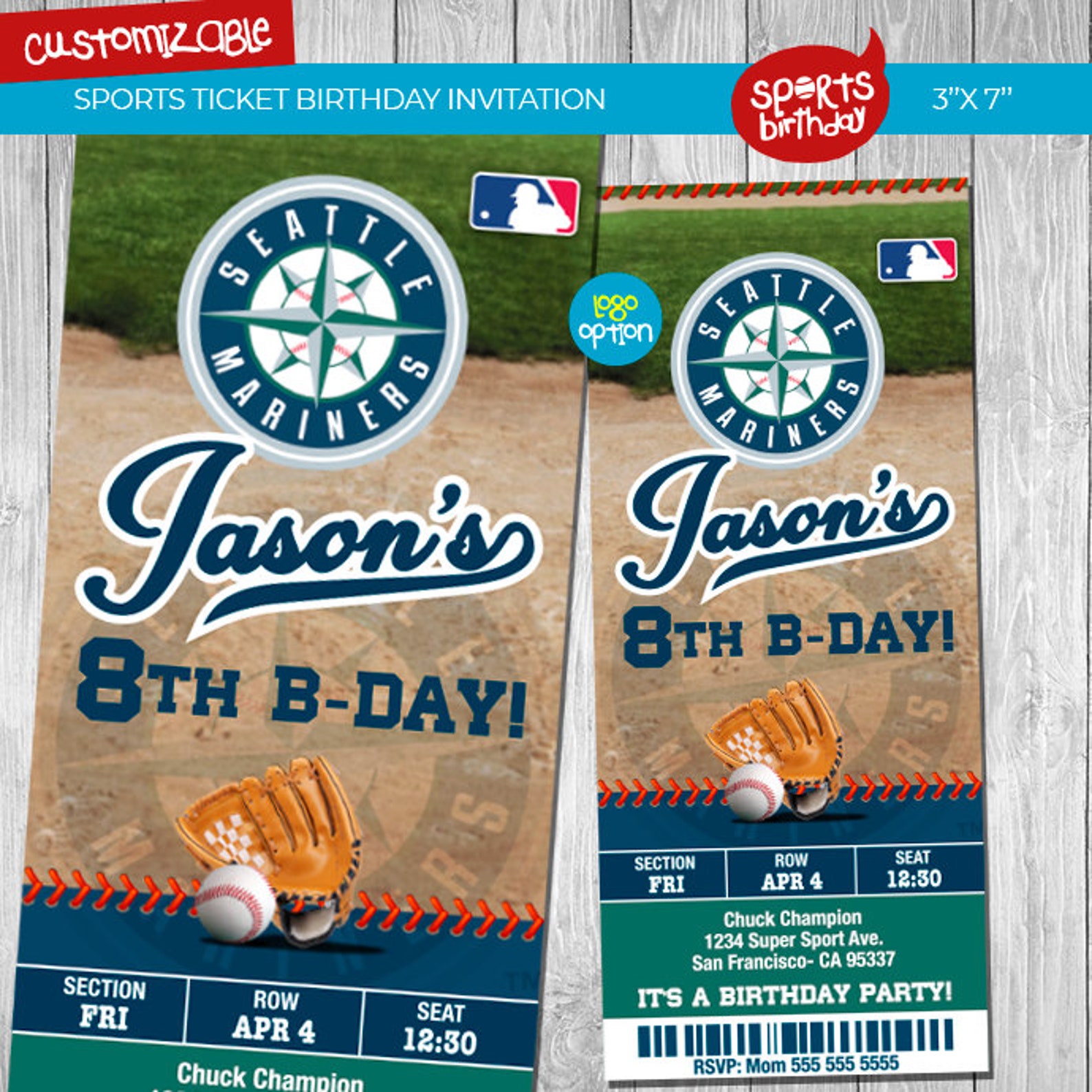 Seatles Mariners Invitation Mariners Ticket Invites Baseball Etsy