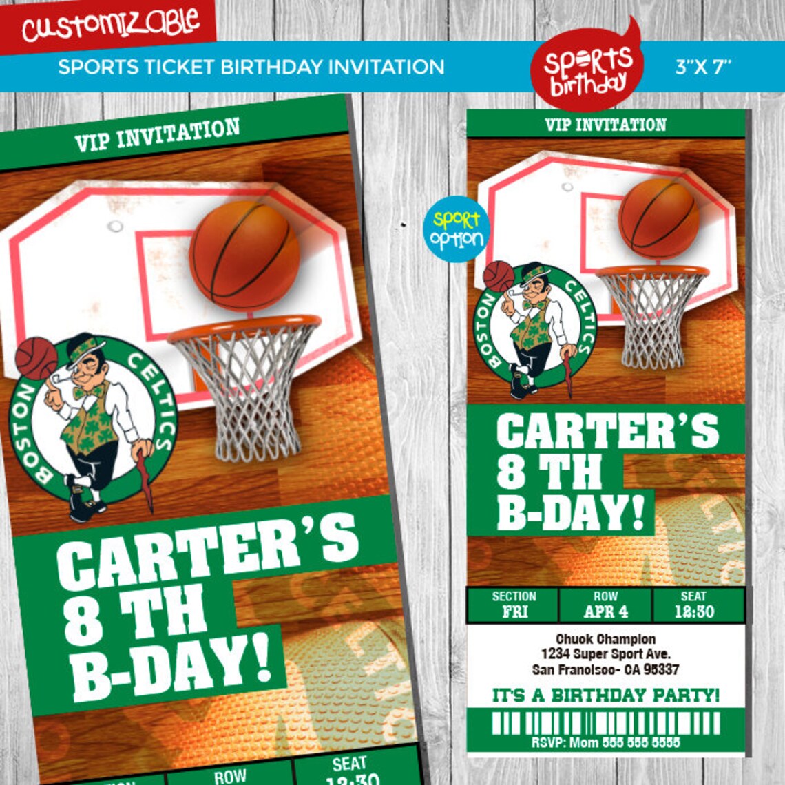 Boston Celtics Basketball ticket Invitation Celtics | Etsy