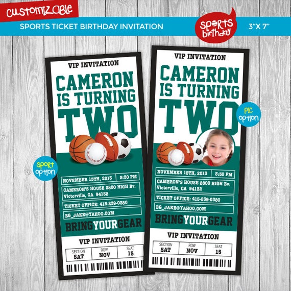 sports birthday invitations all star sport birthday ticket etsy