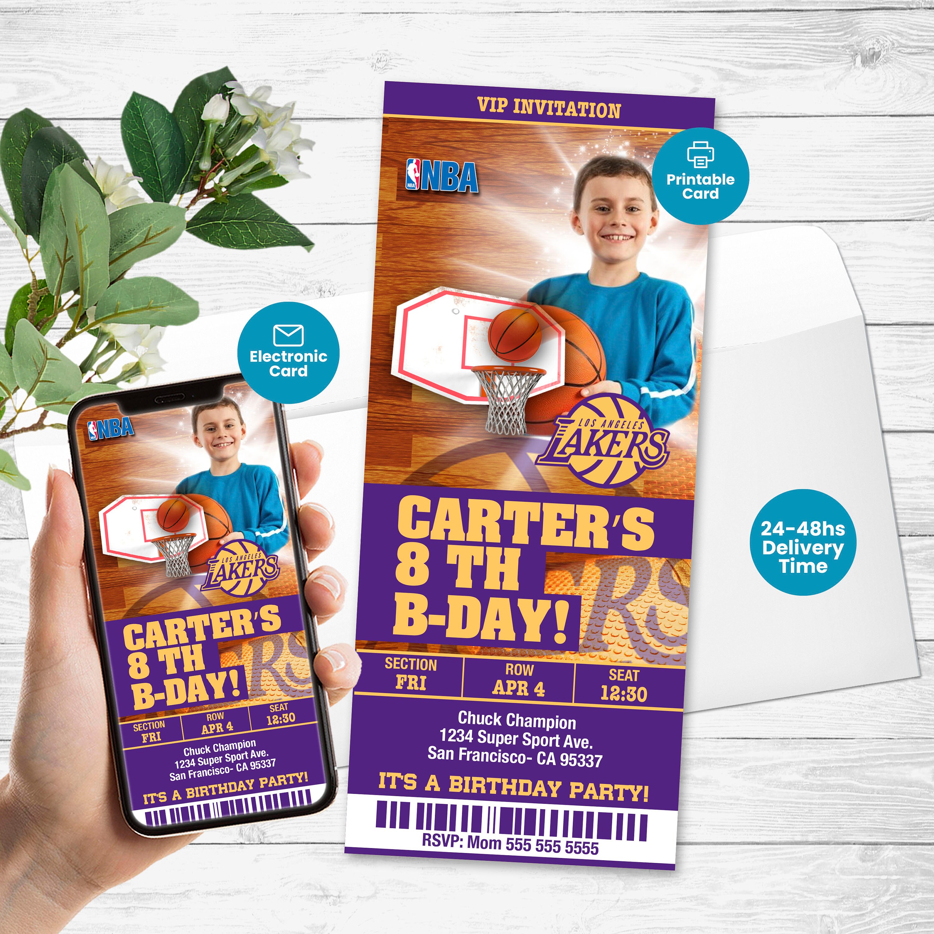 lakers invitations digital with photo la lakers birthday etsy