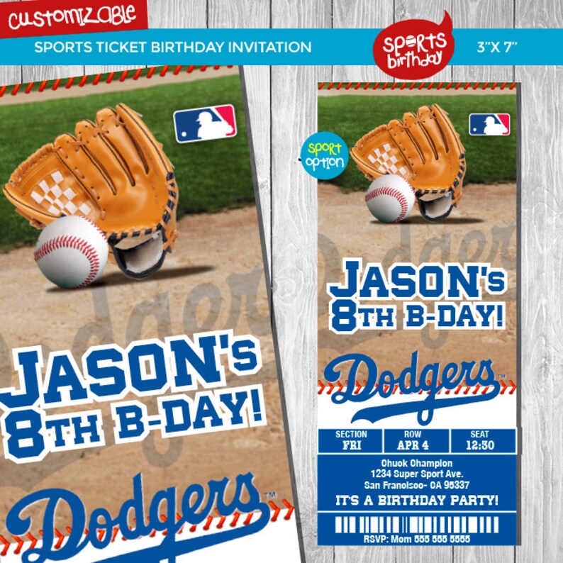 Los Angeles Dodgers Birthday Invitation Printable baseball | Etsy