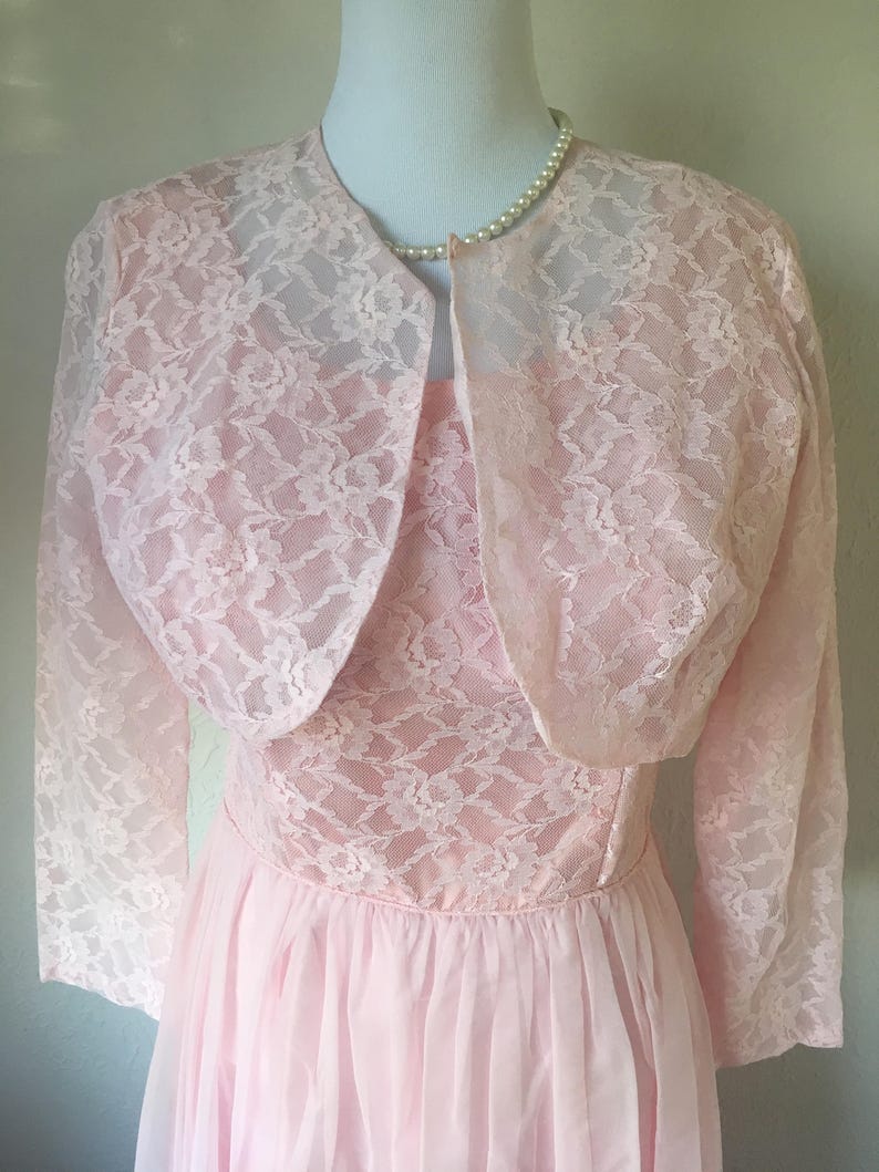 Vintage Pink Retro lace and Tule dress with lace jacket | Etsy