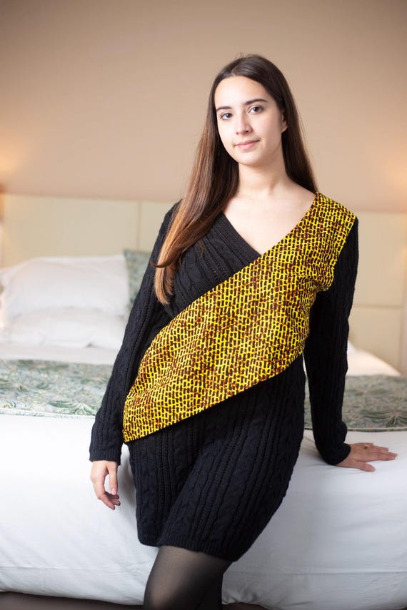 black and gold sweater dress Evening dress Size:XS / 2 Follow the garment care no-slit Women's Sleeveless Knit Midi