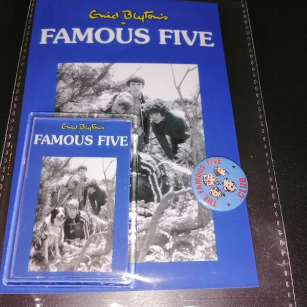 The Famous Five   Gift Set -   print  ,  Fridge Magnet & Retro Club Button Badge