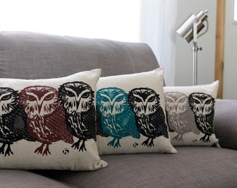 Linen owl cushion cover/ Owl cushion/ Owl/ Owl/ Hand-screened/Art Deco/Interior design/Home/Boho/Rustic