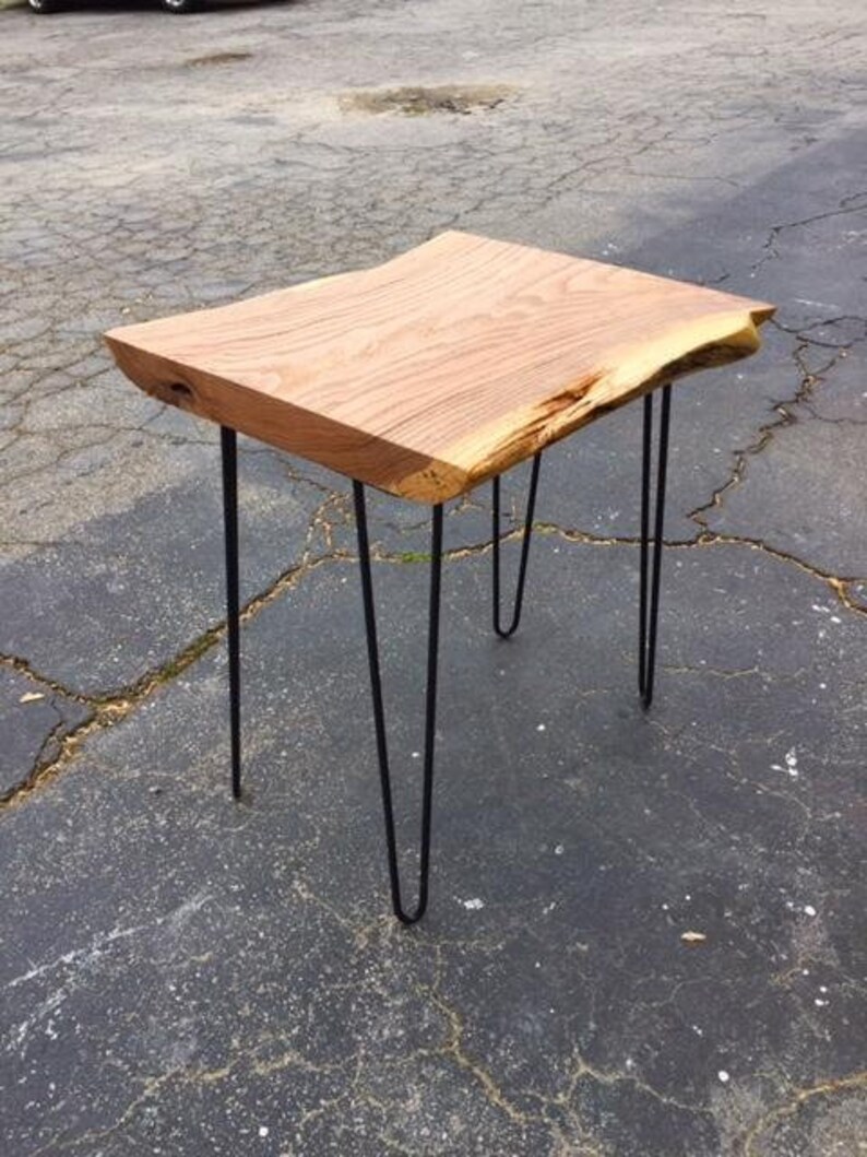 White Oak Live Edge Side Table Slab End Mid Century Modern