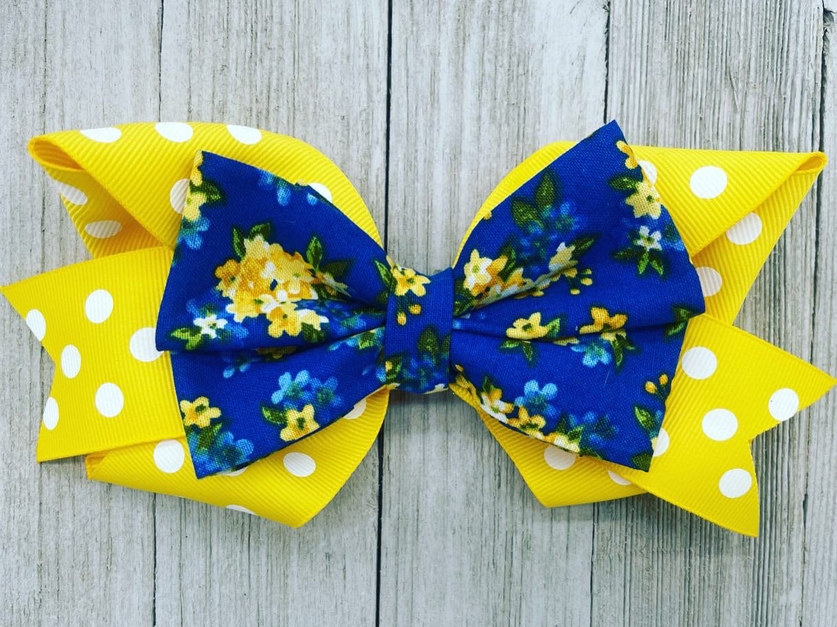 Blue and Yellow Hair Bow 