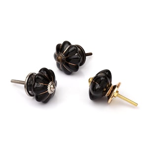 Boutons de meuble en céramique citrouille noire, quincaillerie en laiton antique doré (lot de 1)