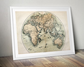 Mapa del mundo vintage imprimible con descarga instantánea digital para decoración del hogar y de paredes