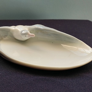 Antique Seagull Tray // Pre World War  // Vintage Dish // Gebruder Heubach // 1900s German // Porcelain Figurine // White Sea Bird