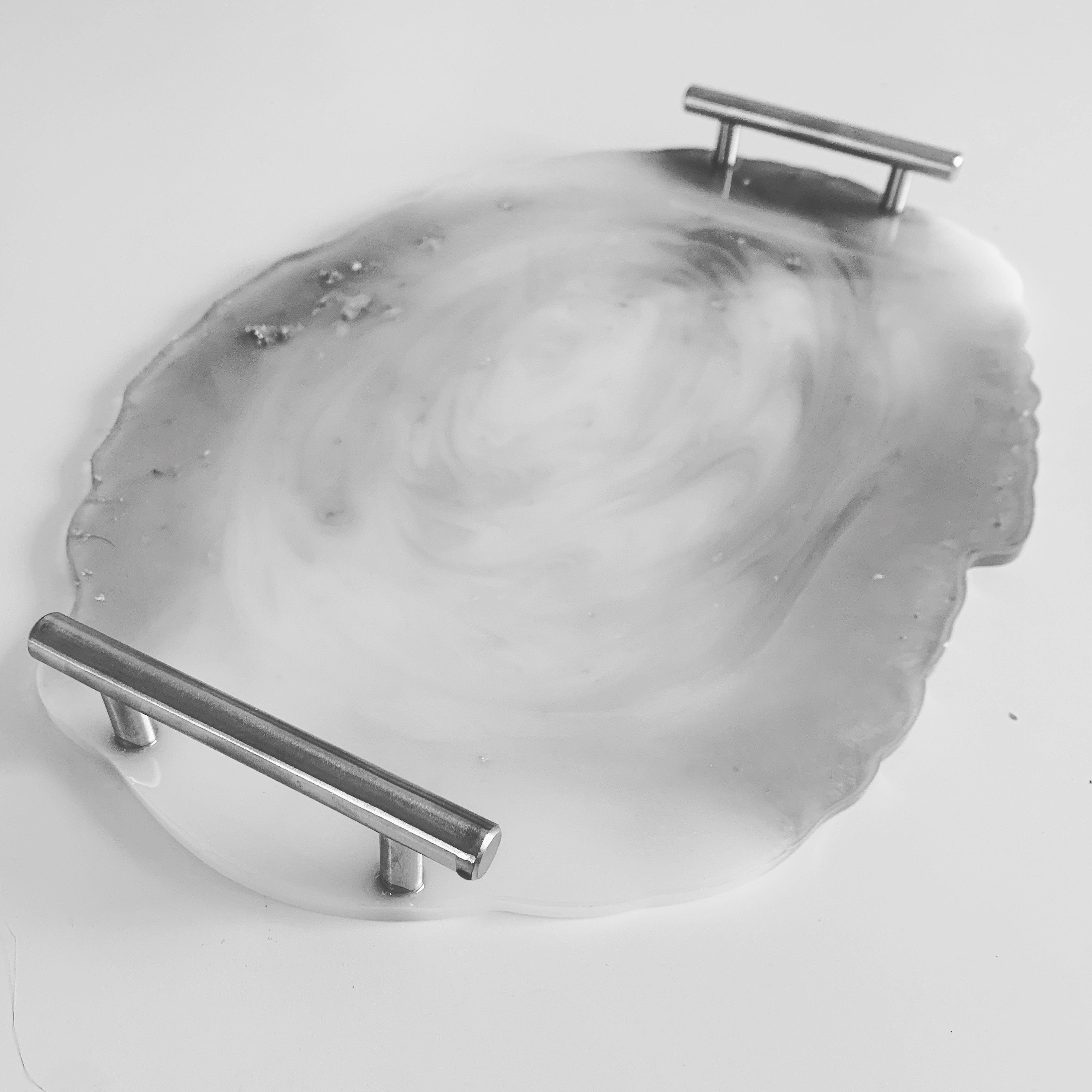 White & Gray Marble Round Serving Tray Etsy