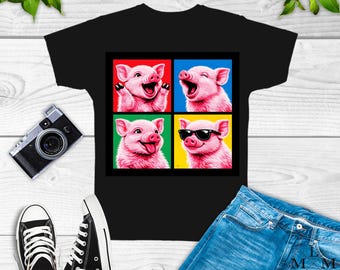 Pop Art Miniature Pig Teacup Pigs Shirt: Funny Graphic Tee For Boys Girls Men Women Gifts