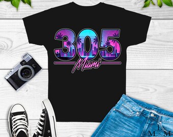 Retro Miami 305 Shirt: Funny Graphic Tee For Boys Girls Men Women Gifts