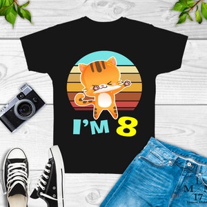 Cat birthday shirt, eight birthday shirt, 8 year old birthday shirt girls, eighth, best gift for eight, i&#39;m 8 today