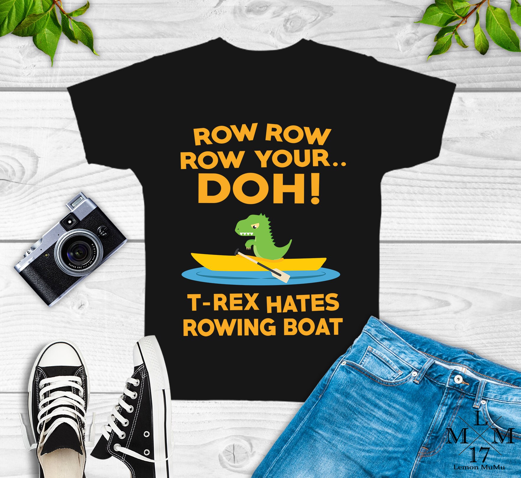 T-rex Hates Rowing Boat Shirt Dino 