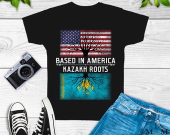 Kazakh American Shirt, Kazakhstan, roots, flag, sweatshirt, hoodie, tank top, birthday party theme, heritage, grown, culture, t3770