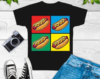 Pop Art Hot Dog Shirt: Hotdog Funny Graphic Tee For Boys Girls Men Women Gifts