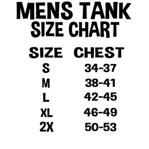 Puede incluir: Tabla de tallas para camisetas de tirantes, que muestra las medidas del pecho en pulgadas para las tallas S, M, L, XL y 2X.