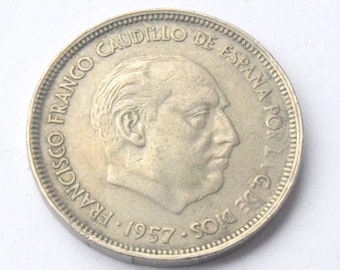 1957 Spain Francisco Franco Twenty Five 25 Pesetas coin