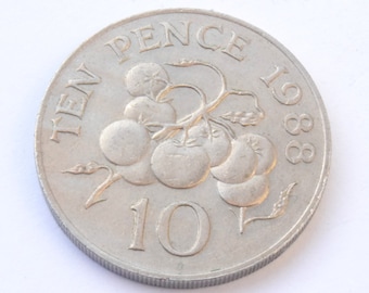 1988 - Bailiwick Of Guernsey - Tomato Vine Design Large 10p - Ten Pence Coin