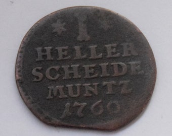 1760 German States Hesse-Kassel 1 heller coin
