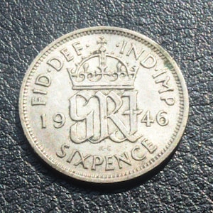 1946 Sixpence - King George VI British Silver Coin