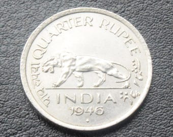 1946 India British Quarter Rupee  Bengal Tiger high grade coin
