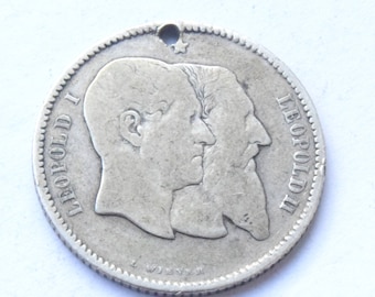1880 Leopold I & II "1830-1880" Commemorative silver Belgium coin