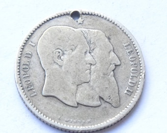 1880 Leopold I & II &quot;1830-1880&quot; Commemorative silver Belgium coin