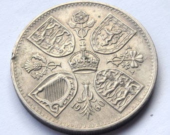 1960 New York Exhibition Crown Coin Queen Elizabeth II British Five Shillings