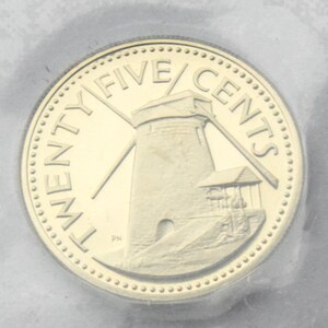 1973 Barbados 25 cents coin Morgan Lewis windmill high grade coin