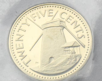 1973 Barbados 25 cents coin Morgan Lewis windmill high grade coin